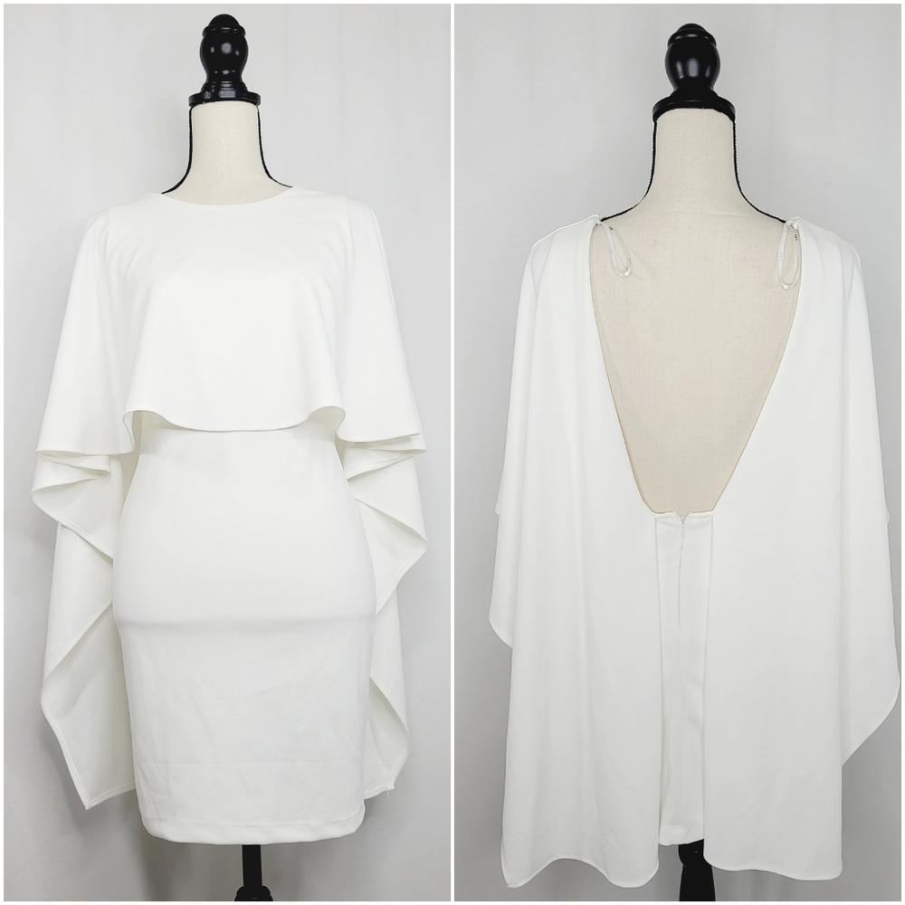 Lulu's White Bat Sleeve Mini backless dress, NWOT